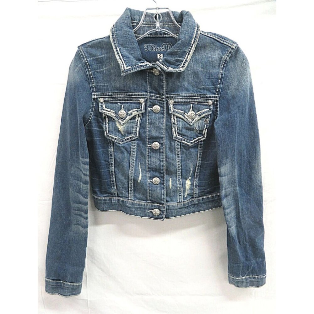 Miss Me Denim Jacket Cropped Rhinestones Size S